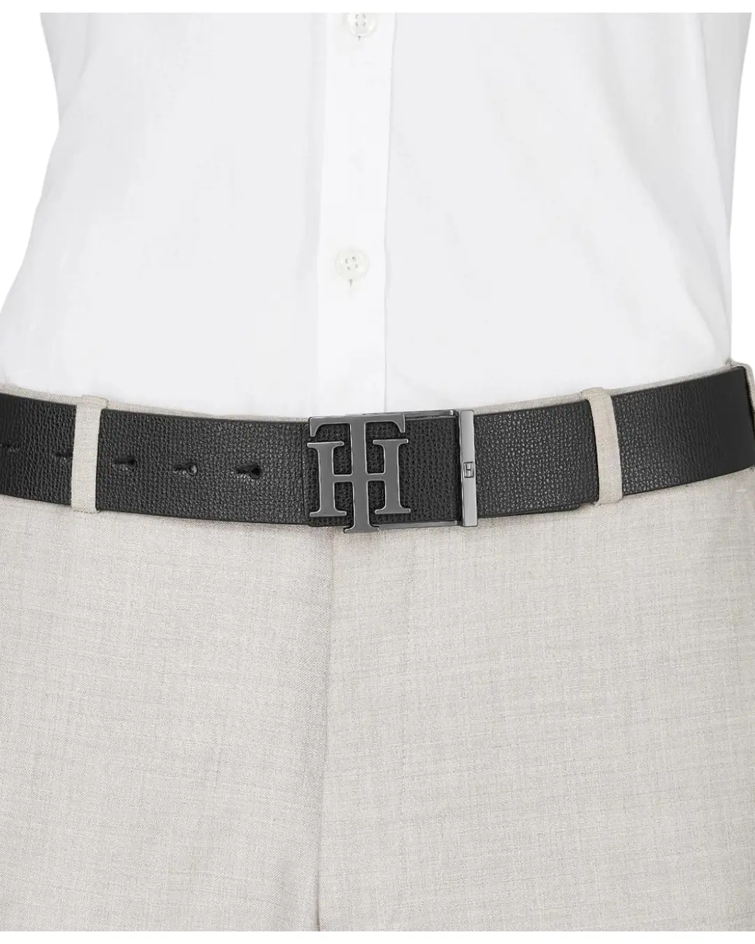 TOMMY HILFIGER Men Casual Black Genuine Leather Reversible Belt