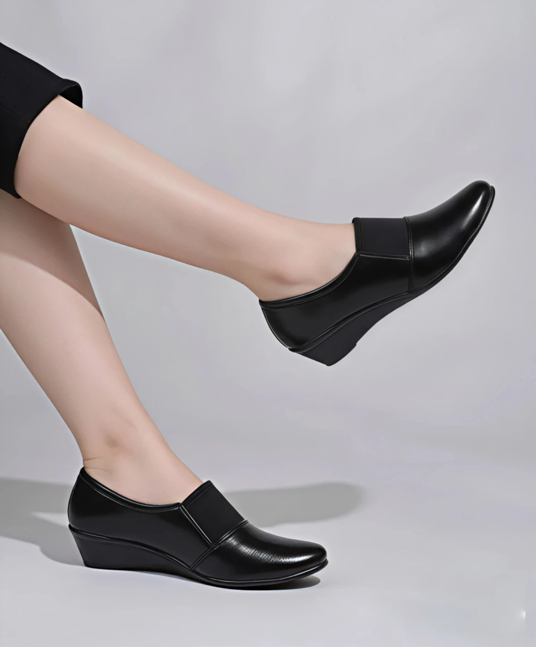 Longwalk Formal Office Platform Heel Wedges Slip On Casuals For Women (Black , 8)