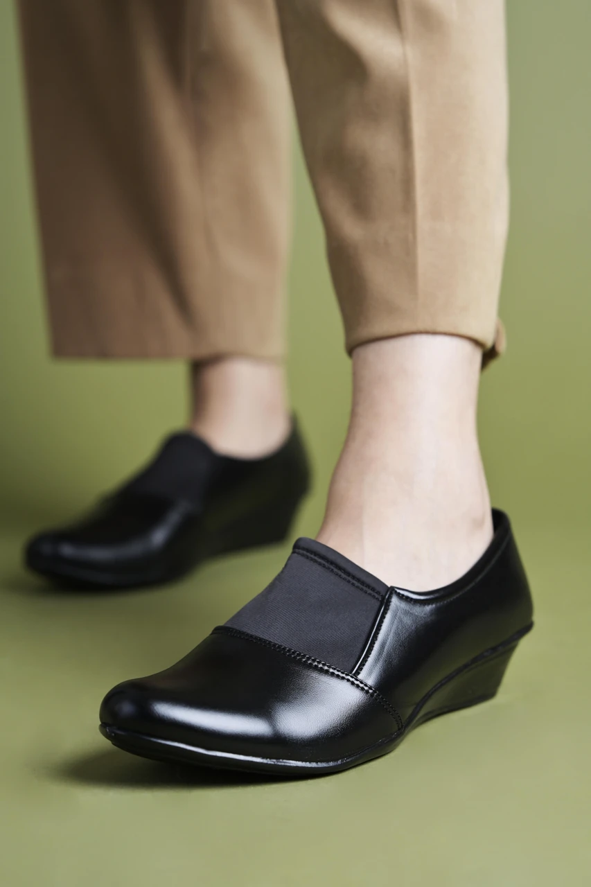 Longwalk Formal Office Platform Heel Wedges Slip On Casuals For Women (Black , 8)