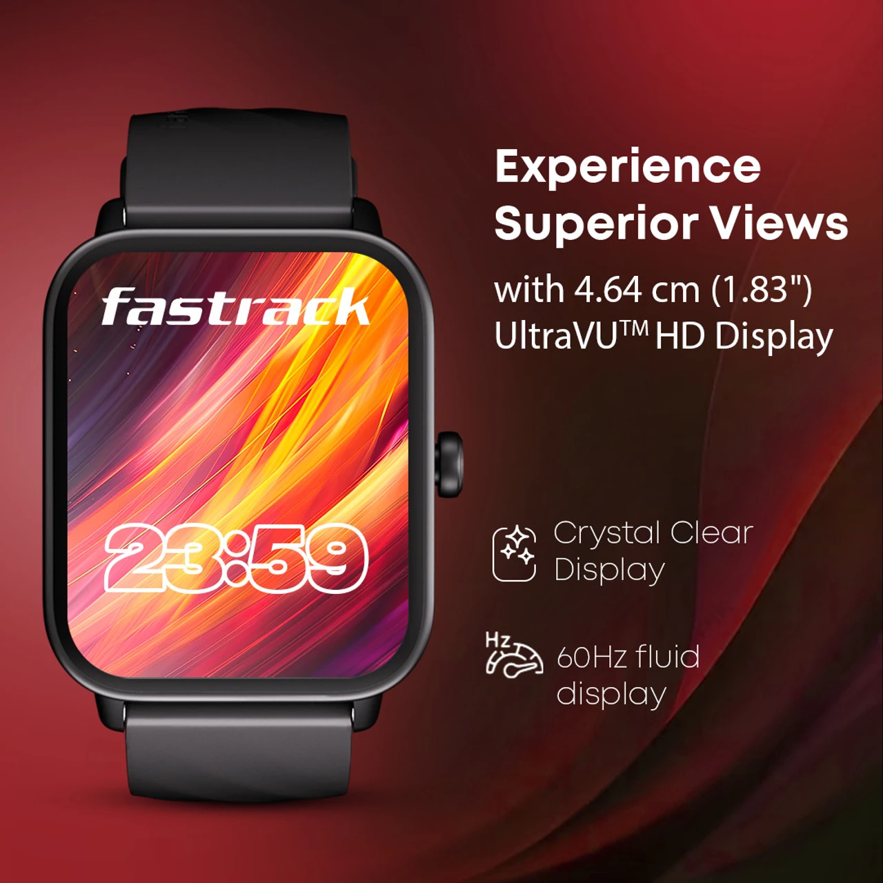 Fastrack Revoltt X-1.83'|Blazing Fast UI|Single Sync BT Calling|Calculator|In-built games Smartwatch (Black Strap, Free Size)