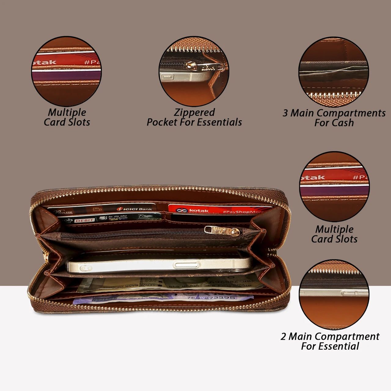 LAVIE Women Casual Brown Artificial Leather Wallet (4 Card Slots)