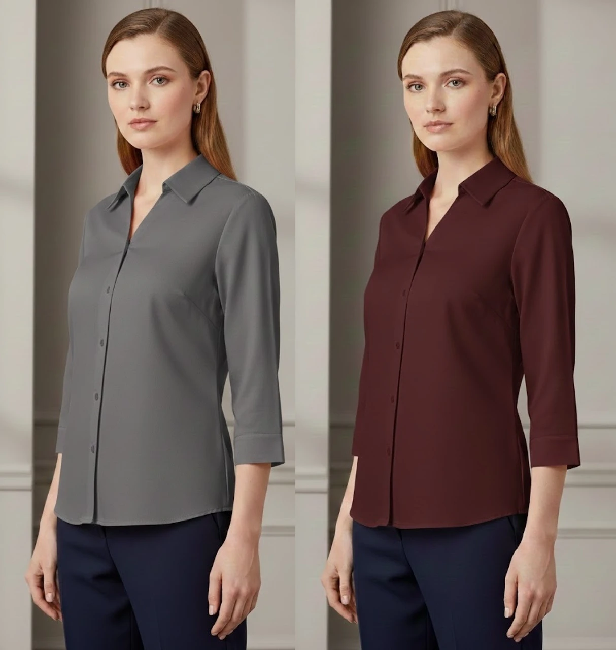 Monteiro Women Regular Fit Solid Button Down Collar Formal Shirts