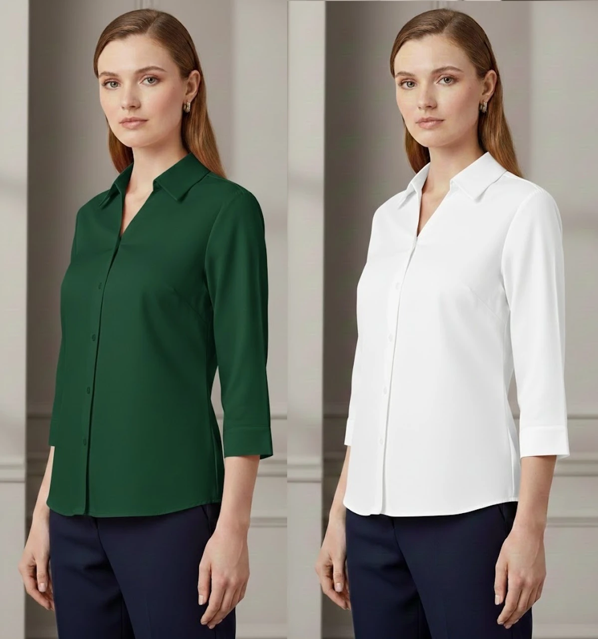 Monteiro Women Regular Fit Solid Button Down Collar Formal Shirts