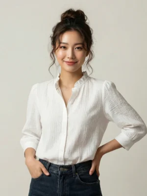 Soil Street Women Regular Fit Self Design Ruffle Collar Casual Shirt