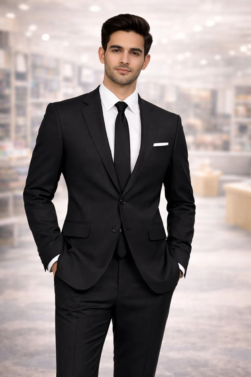 J P TRADERS Men Solid Double Breasted Party, Festive & Wedding, Formal Blazer (Black)