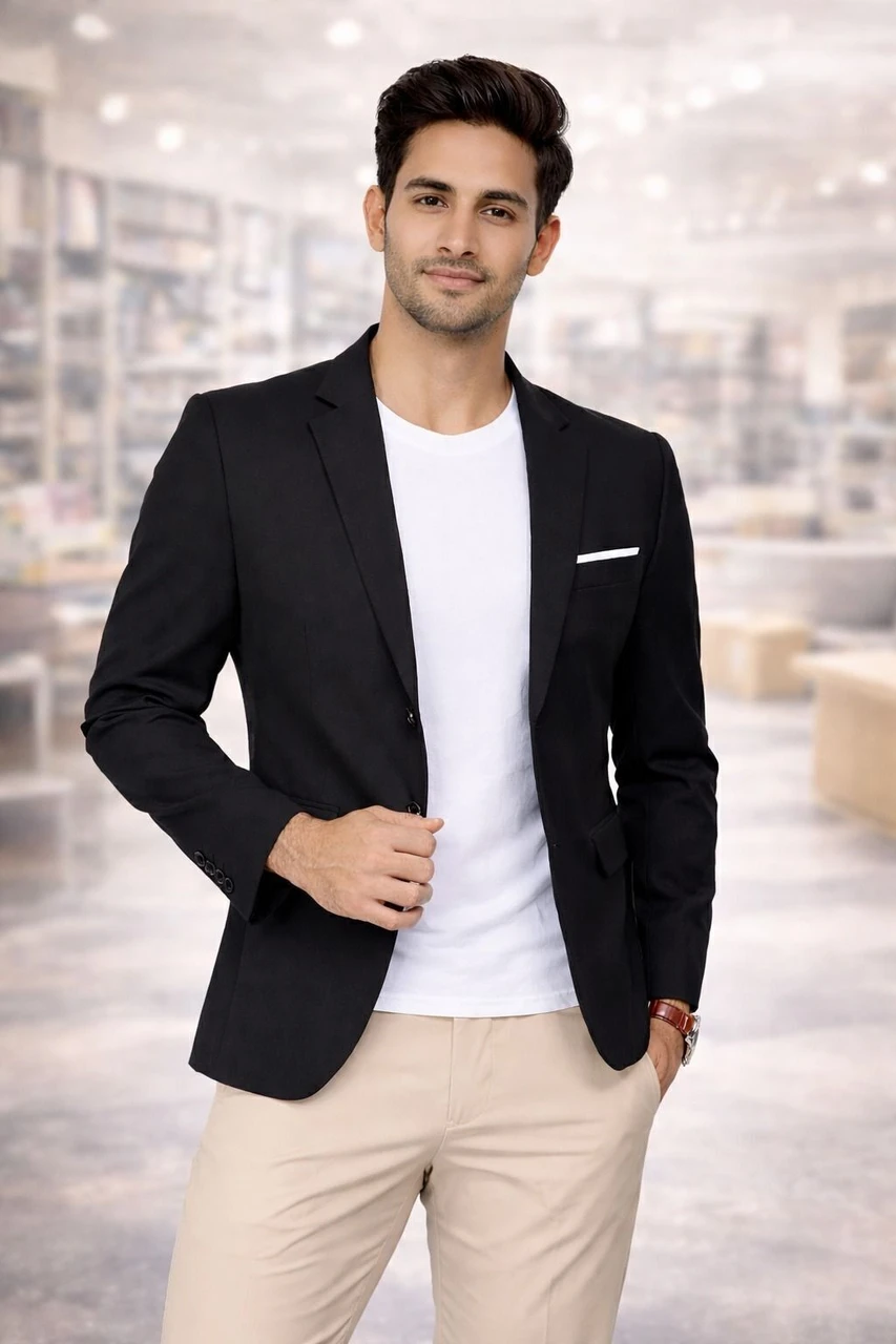 J P TRADERS Men Solid Double Breasted Party, Festive & Wedding, Formal Blazer (Black)