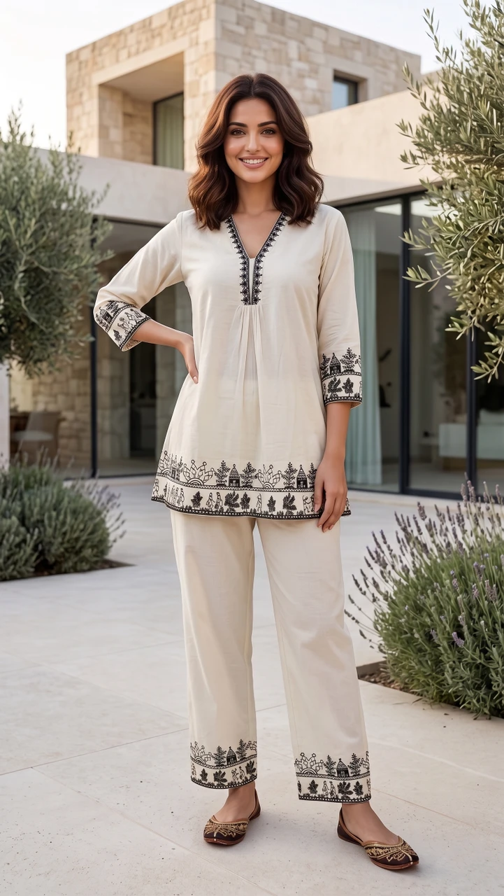 DSK STUDIO Women Pure Cotton Ethnic Top Pant Set